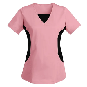 Nouveaux hauts de travail FMF confortables et infroissables en polyester/rayonne tissée pour hôpitaux, uniformes d'infirmière à col en V pour femmes - Product Image 1