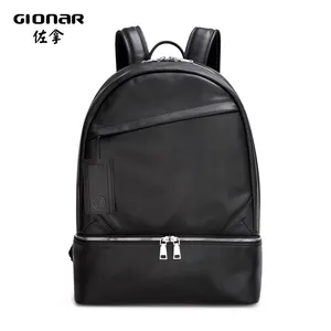 Custom Luxury Fashion Attractive Design Black Leather Laptop Bags Backpack With Embossed Logo Tag For Mens