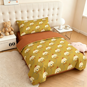 Ensemble de literie <span class=keywords><strong>pour</strong></span> enfants avec motif de <span class=keywords><strong>chien</strong></span> de dessin animé, 4 pièces, housse de couette 100% coton, draps de lit chauds et écologiques <span class=keywords><strong>pour</strong></span> enfants - Product Image 6