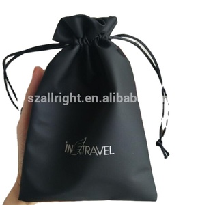 Black PU Leather <b>Drawstring</b> <b>Pouch</b> Bag for Gifts Economical with Screen Printing Surface Handling - Product Image 1