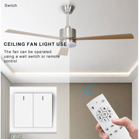 Ventilateur de plafond décoratif LED 3 couleurs 220V DC avec télécommande, 52 pouces, 3 pales en fer ABS imitation bois, 6 vitesses, pour salon