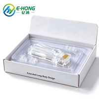 Prise modulaire E-hong RJ11 6P4C à corps long, boîtier PC transparent, contacts plaqués or, sertissage facile pour téléphone vocal 4 fils
