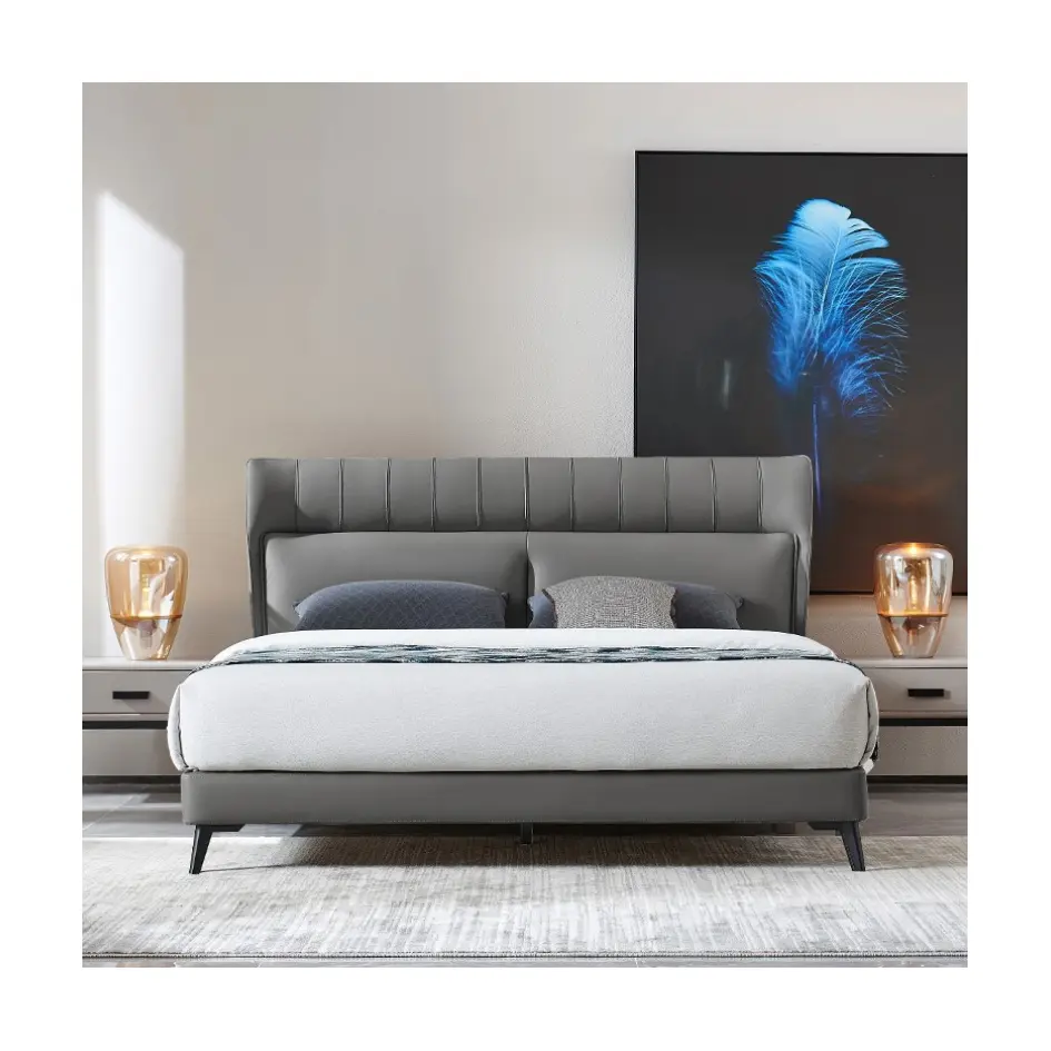 ייחודי עיצוב כפול מיטה מרופד מסגרת ראשי מיטה מלך עור מזחלת מיטת