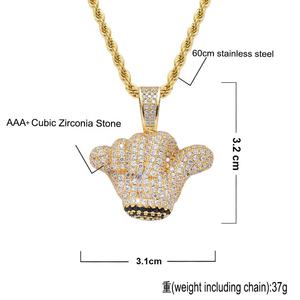 Hip Hop Cool <strong>Praise</strong> Hand Gestures Pendant Rope Chain Necklace Collier Men Iced Out CZ Stone Pendant Accessories Bling Bling Rock - Product Image 2