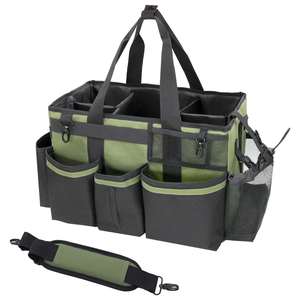Organisateur de produits de nettoyage vert extra large avec séparateurs pliables, sac de rangement portable pour produits nettoyants avec poignée - Product Image 1