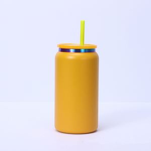 Cross-border 316 Stainless Steel <b>Insulated</b> <b>Cup</b> Double-layer Vacuum Mason Jar Matte Spray-painted Cola Can Simple Straw Children - Product Image 3