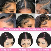 Wig Bob Lurus 10, 12, 14, 16 Inci Wig Lace Front 13x4 Densitas 180% Rambut Asli 100% Sorotan Warna Opsional