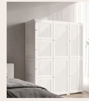 Armoire pliante moderne et simple en plastique avec 5 tiroirs et portes coulissantes pour petit appartement, chambre à coucher, mécanisme à charnières en MDF