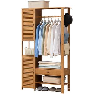 Bamboo Portable <b>Wardrobe</b> Heavy Duty <b>Hanging</b> Clothes Rack With Drawer And Shelves For Bedroom Storage - Product Image 1
