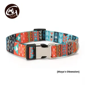 럭셔리 우아한 사용자 정의 새겨진 금속 버클 개 칼라 퀵 릴리스 소프트 심플 프린트 에스닉 스트라이프 포레스트 HD 폴리에스터 리벳 - Product Image 5