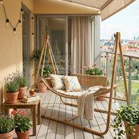 Fauteuil suspendu d'extérieur pour deux personnes, hamac balançoire avec support, structure en métal imitation bois, ensemble de meubles de jardin pour patio