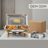 Goldener Edelstahl-Chafing Dish 9L Alkoholbetriebener Buffet-Speisenwärmer Rechteckig für Restaurant Hotel Catering Bankett