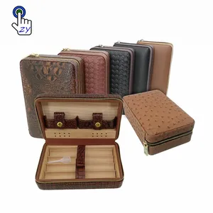 แบบพกพา Humidor หนังซิการ์กล่องฟังก์ชั่นชุดทนทานสําหรับ 4/6 ซิการ์