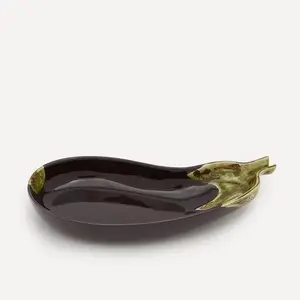Platos Mini de Cerámica en Forma de Berenjena Morada para Salsas, Aptos para <span class=keywords><strong>Microondas</strong></span>, Platos de Cena de Cerámica, Platos de Porcelana para Servir en la Cocina - Product Image 1