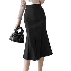 Back Split Ruffles Black Khaki Beige Office OL Skirt Fashion Package Hip Mermaid Bust Skirts New Women High Waist Midi Skirts
