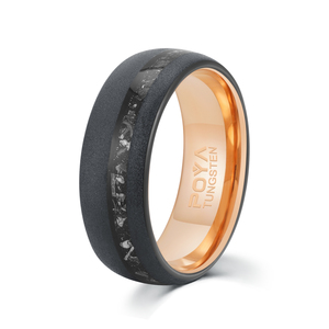 Poya Real 8Mm Sandblasted Rose Gold Và Black <span class=keywords><strong>Tungsten</strong></span> Nghiền Nát Thiên Thạch Nhẫn Cho Nam Giới - Product Image 1