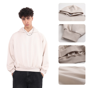 Sudadera con Capucha de Felpa Sólida de 350G, Corte Holgado y Ancho, Sin Cordón, para Hombre - Product Image 2