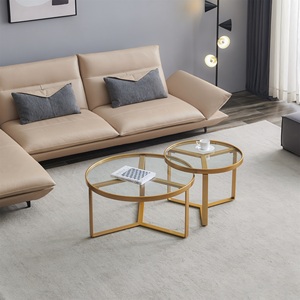 Mesa de centro de cristal transparente templado de estilo moderno, sofá de <span class=keywords><strong>Metal</strong></span> dorado de alta calidad, mesa auxiliar para sala de estar, Loft Hotel - Product Image 1