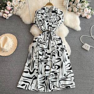 Vestidos Casuales Largos con Estampado de Línea A, Cuello en V y Manga Corta para Mujer, Estilo Bohemio para Vacaciones en la Playa - Product Image 6