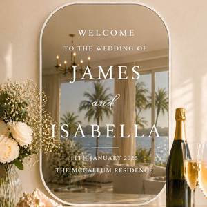 Personalized Wedding Welcome Mirror Decal, Vinyl Reception Sign <b>Sticker</b>, Couple <b>Name</b> Design, Ceremony Entrance Accent - Product Image 1