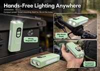 Lampe de vélo LED rechargeable étanche IP44 Z838 verte en ABS, avec fonction Power Bank et chargement Type-C, 500LM, modes Haute/Basse/Flash, idéale pour le camping