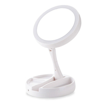 Cermin rias Led baterai isi ulang USB, cermin kosmetik Vanity putih rias dengan lampu 10X cermin meja pembesar lipat