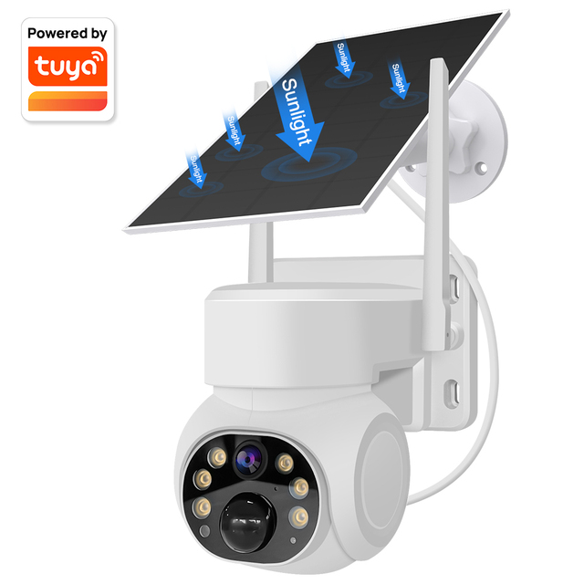 Solar 4G PTZ Pan Tilt Camera Qualcomm High pass chip custom low power module Tuya Solar Security Camera