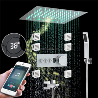 Système de douche Led 12 pouces pomme de douche pluie avec haut-parleur de musique affichage de la température ensemble de robinets thermostatiques de douche de salle de bain