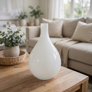 Florero de Vidrio Esmerilado Blanco, Forma de Lágrima, Decoración Moderna y Minimalista para Mesa, 10 Pulgadas - Product Image 1