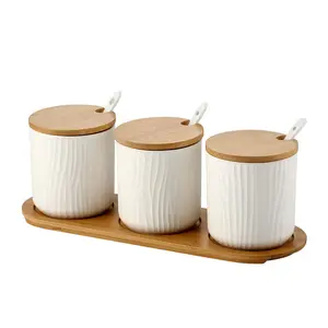 Nordic Seasoning Jar Set (3pcs) Ceramic Pepper Salt Containers Storage Condiments Spice Rack