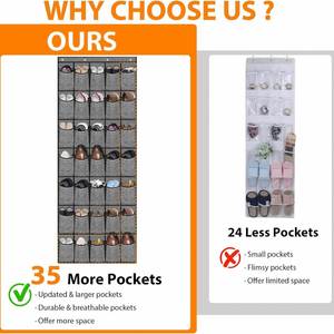 35 Grid Linen Door Rear <b>Hanging</b> Bag Door Back Ankle Sock Buggy Bag Applicable to Kitchen and Bedroom, Etc. - Product Image 4