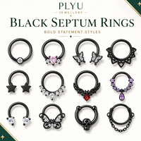 Anneau de septum en acier inoxydable 316L, chaîne papillon noir, crâne, cœur rose, cristal, accessoires de piercing, directement de l'usine