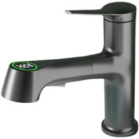 Robinet de lavabo vertical numérique à affichage numérique, finition brossée, style américain, tout en cuivre, avec douchette extractible et rotation omnidirectionnelle