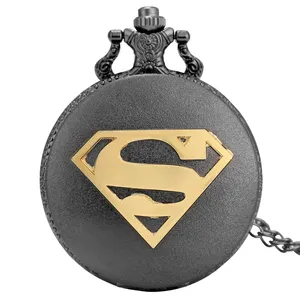 Superhero Man Theme Jewelry Pendant Vintage Necklace Chain Fob Clock Full Hunter Quartz Pocket Watch For Men Kids Gifts