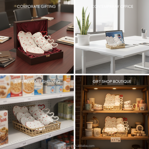 Набор керамических кружек для кофе и чая в форме сердца с ручкой в виде сердца, белый с красным узором в виде сердца, для подарка - Product Image 4