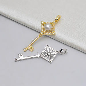 S925 Silver Pendant Trendy Female Key Head Pendant 5-6 Pearl DIY <b>Jewelry</b> Accessories Empty <b>Tray</b> Semi Finished <b>Jewelry</b> Findings" - Product Image 2