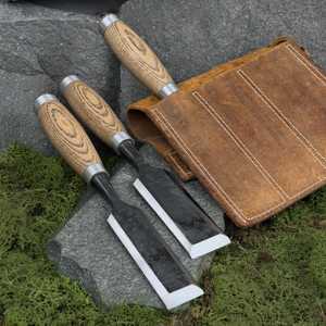 Crazy Horse Leather Chisel Roll Pouch Hand Stitched 3 Slots Wood Carving Chisel Storage Wallet Portable Woodworking Tool Roll - Product Image 5