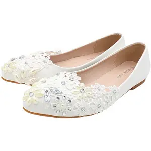 Белые свадебные туфли на плоской подошве с кружевом, свадебные туфли ручной работы для беременных женщин, вечерние танцевальные туфли подружки невесты