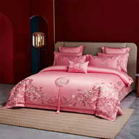 Nouvel ensemble de couvre-lit de mariage en coton haute densité rose avec broderie en dentelle de luxe 2025