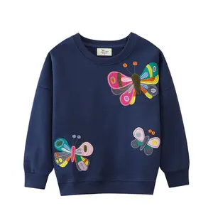 Adorable Embroidery Solid Color Sweatshirts Long Sleeve Sweater Clothes For Girls Children Clothing Wholesale Kids Sweatshirt