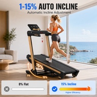 Tapis roulant pliable en bois avec moteur électrique 3,5 CV, capacité 150 kg, inclinaison automatique 15°, pour la course et la marche à domicile, portable