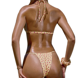 <span class=keywords><strong>Maillot</strong></span> de bain 2 pièces violet avec attaches au dos décolleté plongeant Bikini Design Spandex ciré/Nylon Services OEM Techniques lavées - Product Image 2