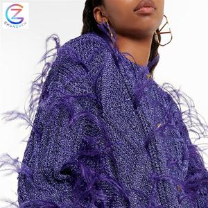 Custom Trimmed Cable Knit <strong>Cardigan</strong> in <strong>Purple</strong> Thick Knitted Warm Casual Sweater Women - Product Image 6