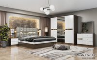 Ensembles complets économiques pour petites chambres avec lit double et design lumineux intégré dans la tête de lit, ensembles de chambre King Size en gros à prix abordable