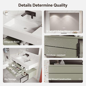 Mueble de Baño Estilo Crema Cálido con Lavabo, Mueble Independiente con Gabinete de Madera Sólida - Product Image 5