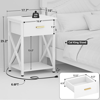Ensemble de 2 tables de chevet surdimensionnées en bois, 26 pouces, design moderne en X, station de charge multifonction, table de chevet haute avec tiroir et étagère pour chambre à coucher
