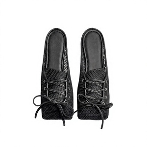 Black Mesh Lace-up Lightweight Anti-Slippery Square Toe Breathable All Seasons <b>Clogs</b> & <b>Mules</b> - Product Image 1
