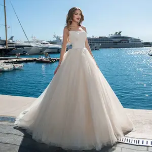 תפור לפי מידה ואגלי תחרת טול שמלות כלה אונליין Aliexpress התחברות Hochzeitskleid כתף רצועות תחרה עד הכלה שמלה