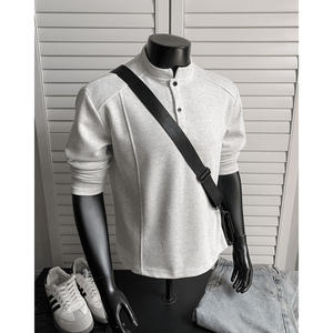 Autunno nuova t-Shirt a maniche lunghe da <span class=keywords><strong>uomo</strong></span> con colletto enry e Design con cuciture in stile <span class=keywords><strong>verticale</strong></span> per maglione con senso della camicia - Product Image 4