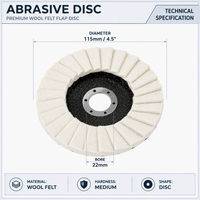 Disque à lamelles en feutre de laine pour polissage, 4,5 pouces (115 mm), pour meuleuse d'angle, finition miroir sur métal, acier inoxydable, aluminium